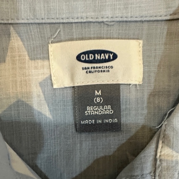 Old Navy Kids Blue Star Print Shirt with Red Striped Pocket - Picture 3 of 4